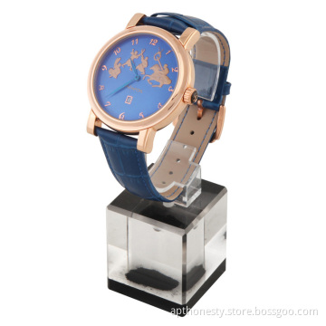 2 Needles Men Quartz Watch with Cow Leather Bracelet and Calendar Apt-M003
